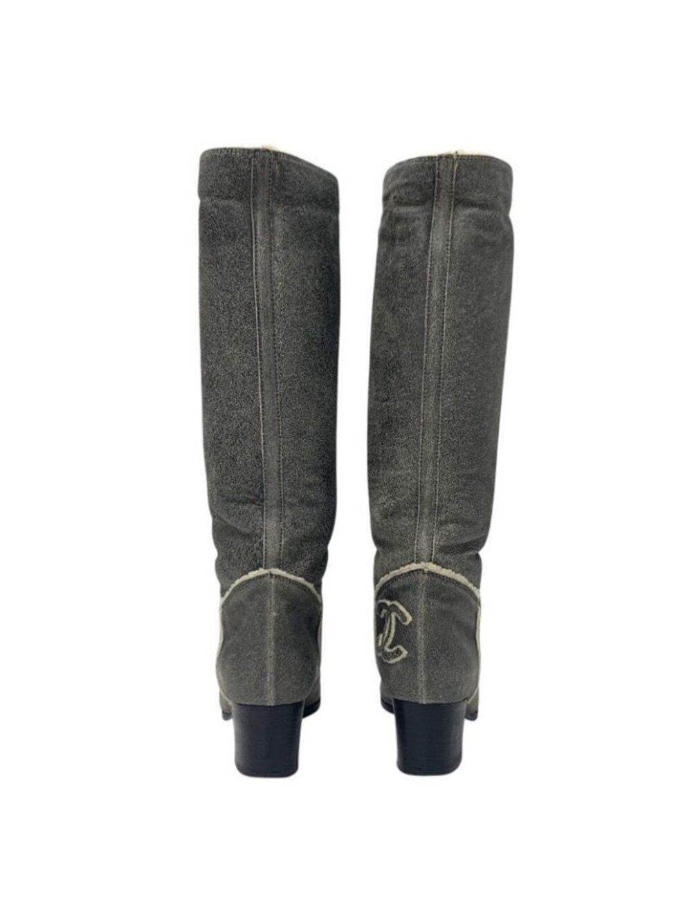 Chanel Boots Long Shoes Leather Shearling Gray Coco Mark - Picture 5 of 10